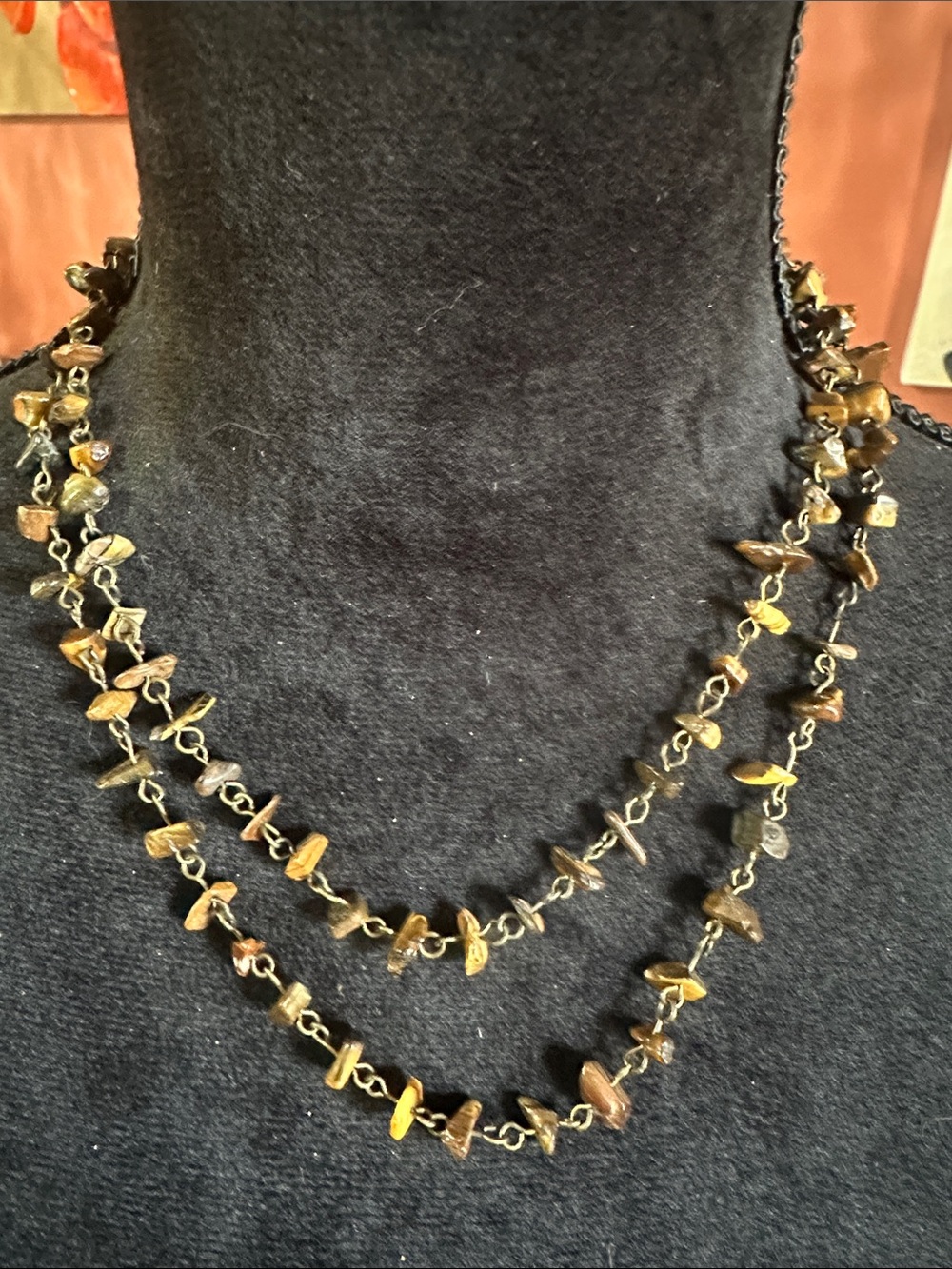 Tiger Eye Chip Double-Strand Necklace - Brown